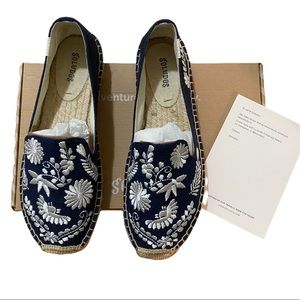 Soludos Embroidered Ibiza Smoking Slipper Espadrille Midnight Blue